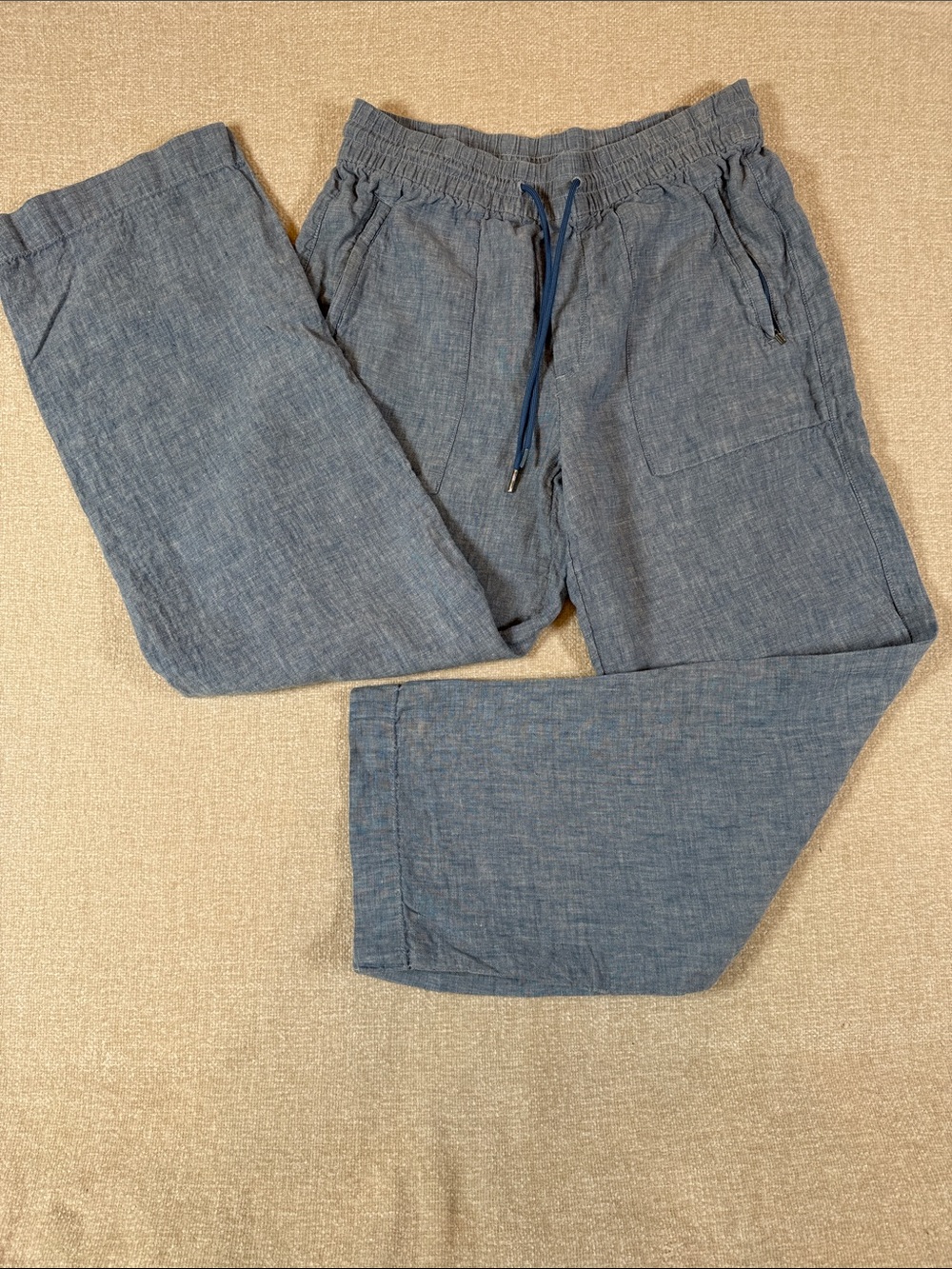 Athleta Retreat Linen Wide Leg Joggers Chambray Blue Women's 4